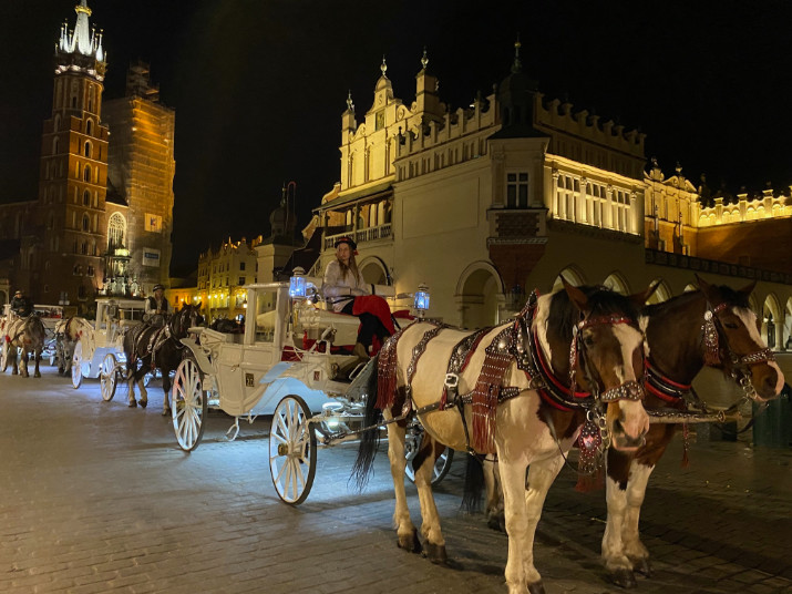 Pferdekutschen auf dem Markplatz von Krakau